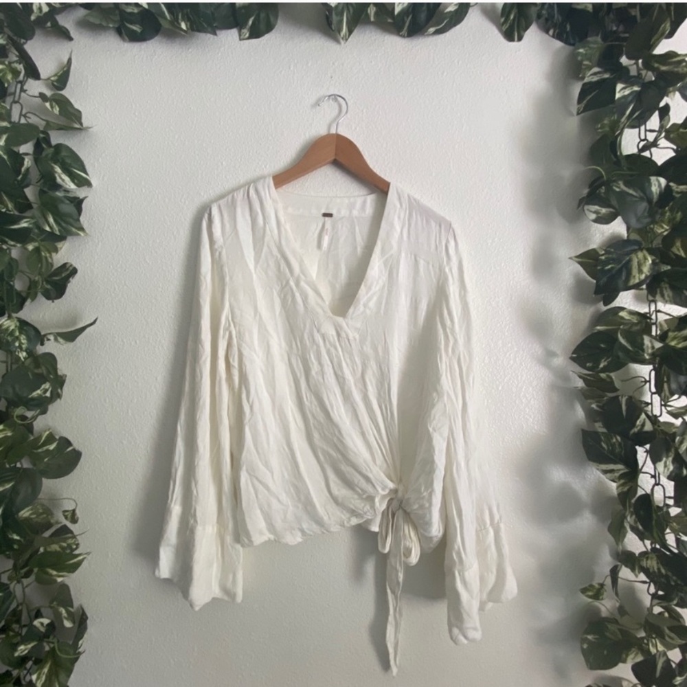 Free People Long Sleeve Side Tie Top White